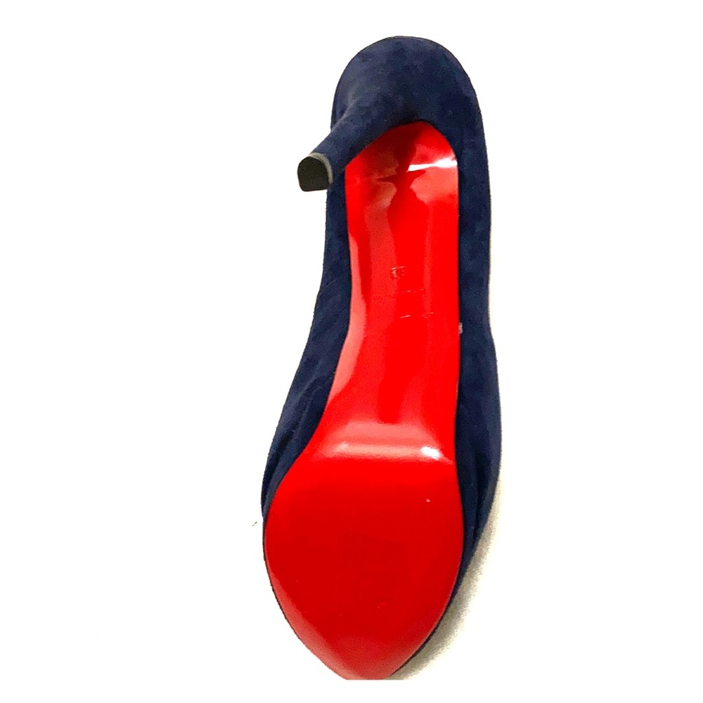 Christian Louboutin Navy Suede Platform Pumps with Red Soles - Picture 3 of 8